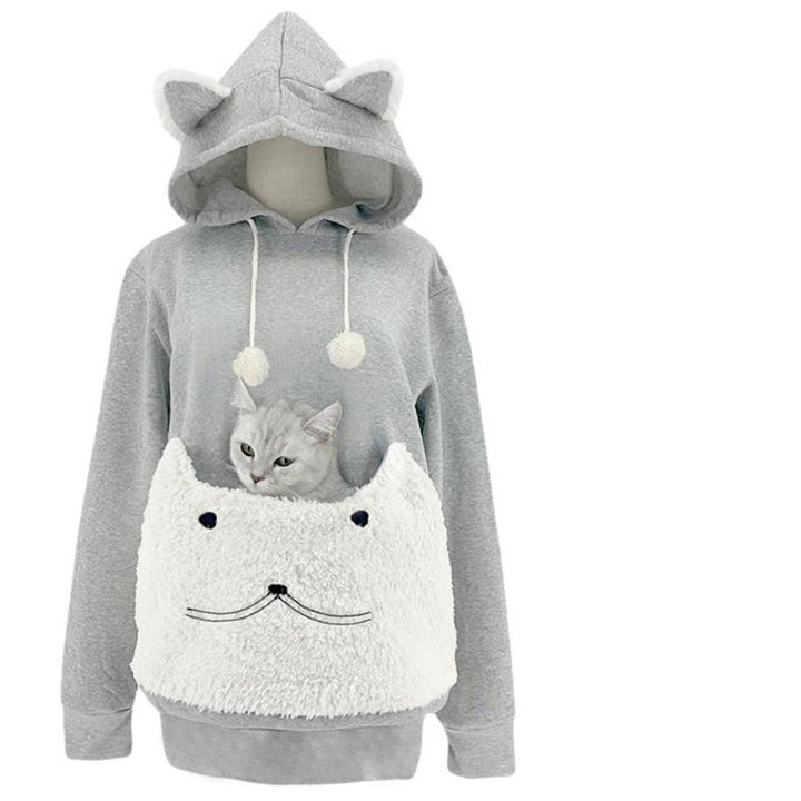 Ladies Cozy Hoodie with Cat Pattern and Practical Kangaroo Pocket Lune London