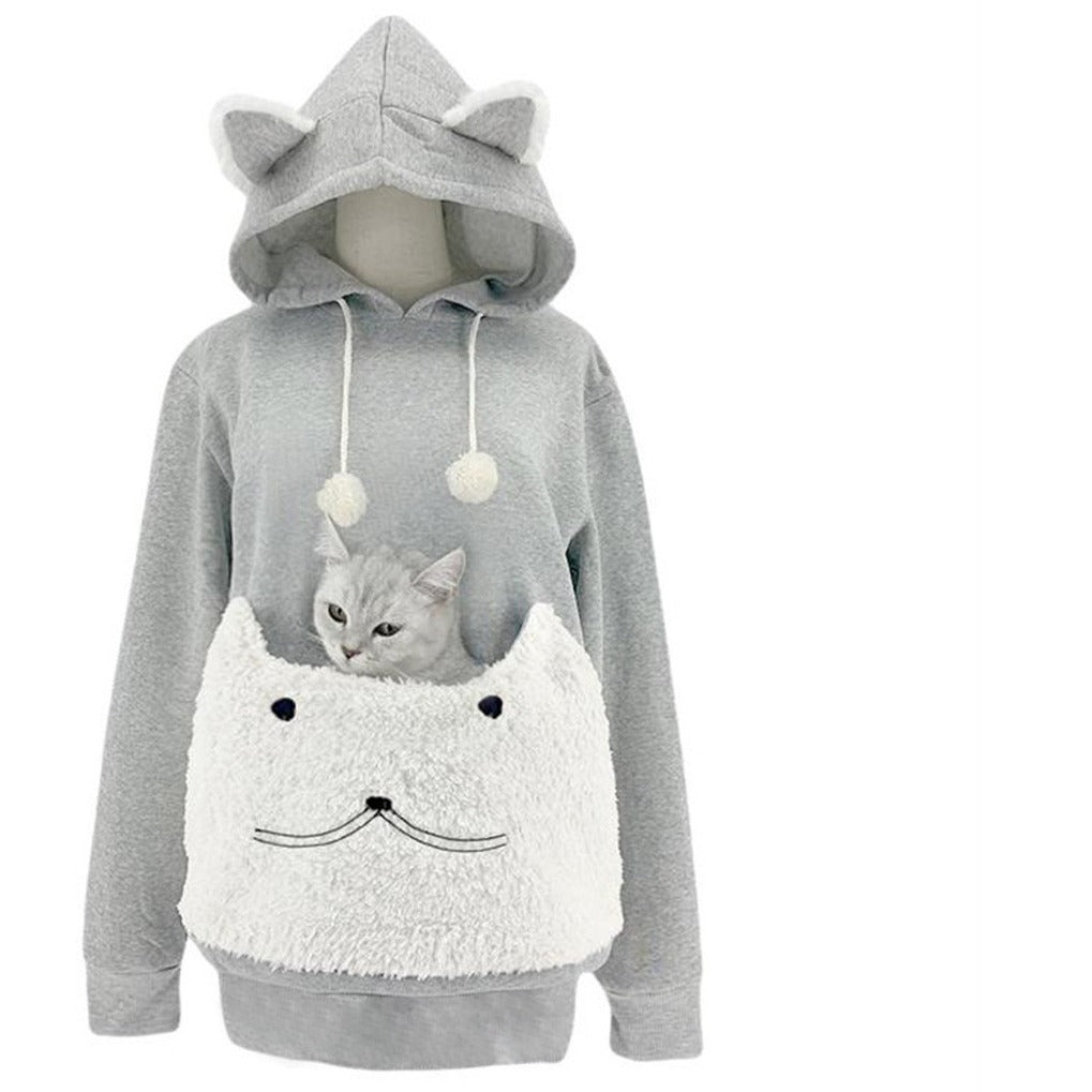 Ladies Cozy Hoodie with Cat Motif and Practical Kangaroo Pocket Lune London