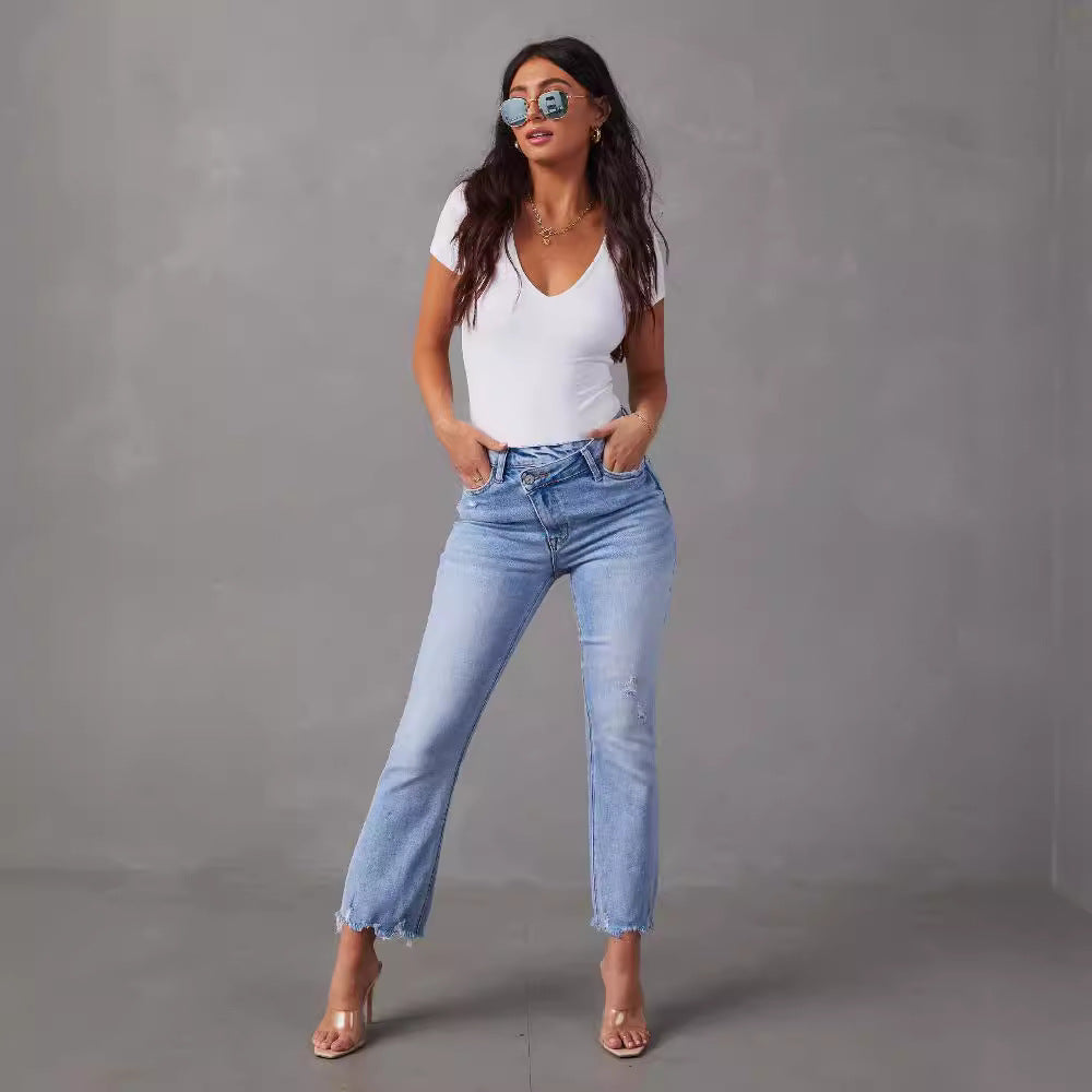 Jeans Mom pour femmes avec ourlet effiloché Chic & Stil