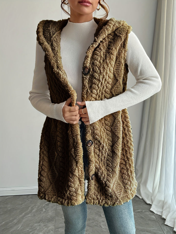 Women’s hooded vest in soft fabric with button placket Chic und Stil