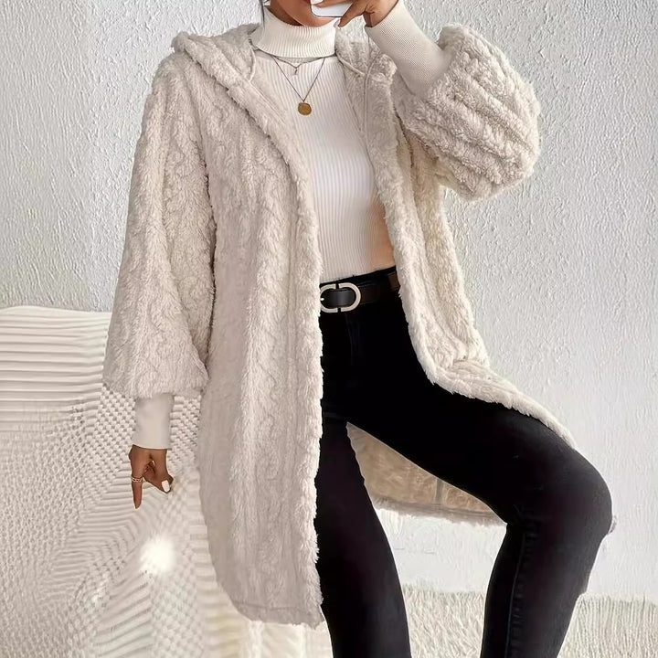 Women’s hooded coat in soft plush material with textured design Lune London