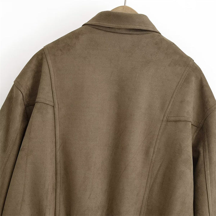 Veste en daim tendance pour femmes avec taille élastique et poches zippées sur les côtés Lune London