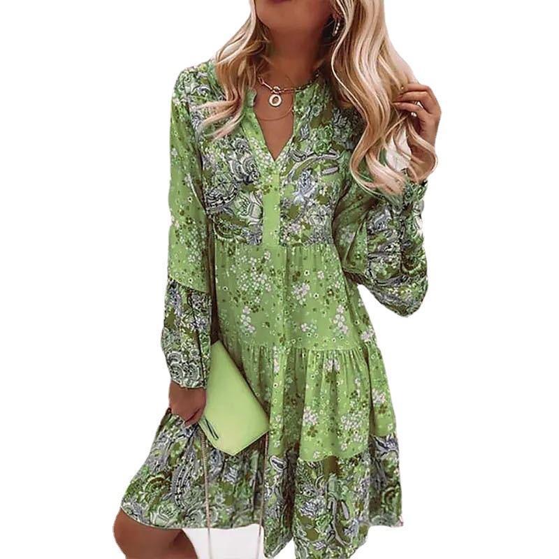 Elegant blouson dress for ladies with floral design and ruffles Lune London