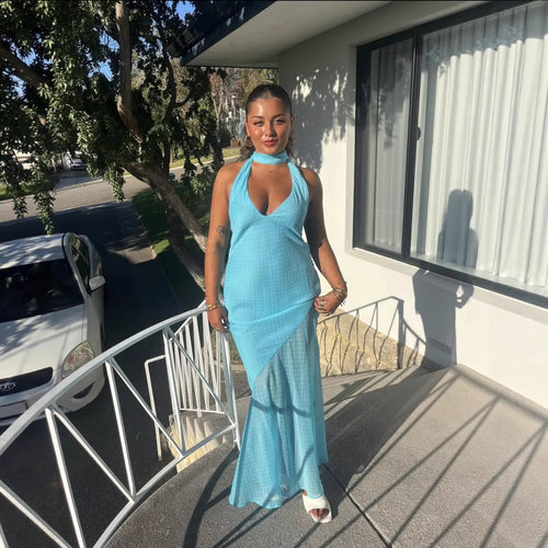 Maxi dress for women with a refined back and elegant ruffles Lune London