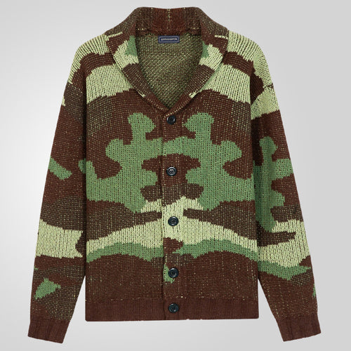 Men's knitted jacket with unique camouflage design and high collar Lune London