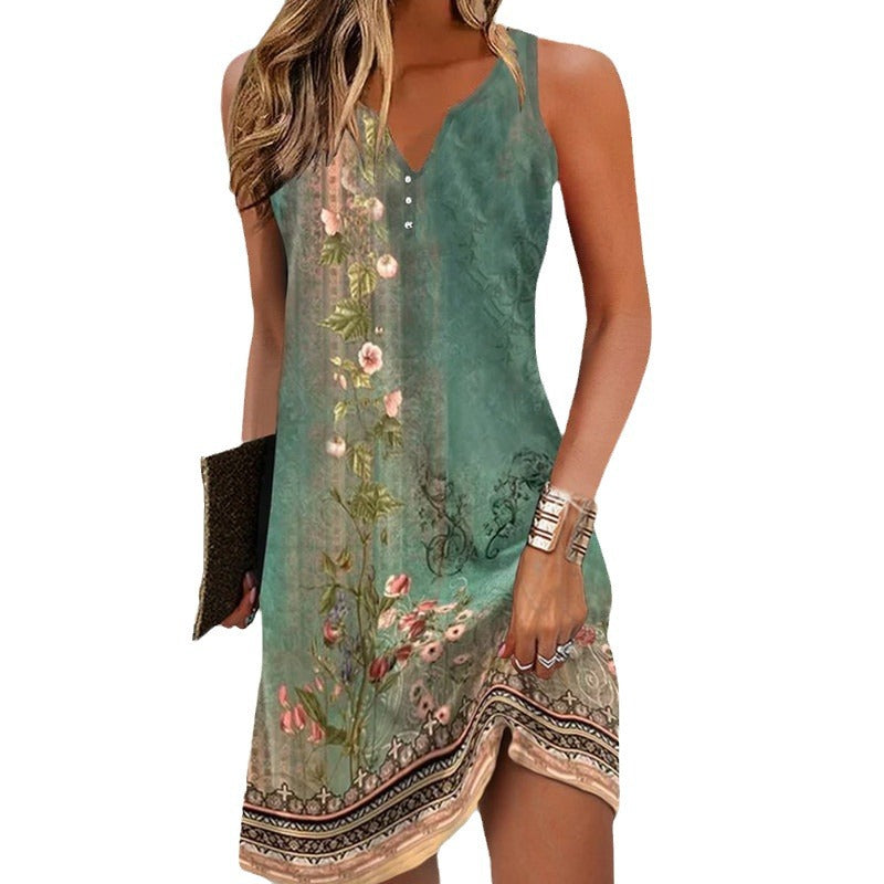 Elegant summer dress for women with deep V-neck and seductive pattern Lune London