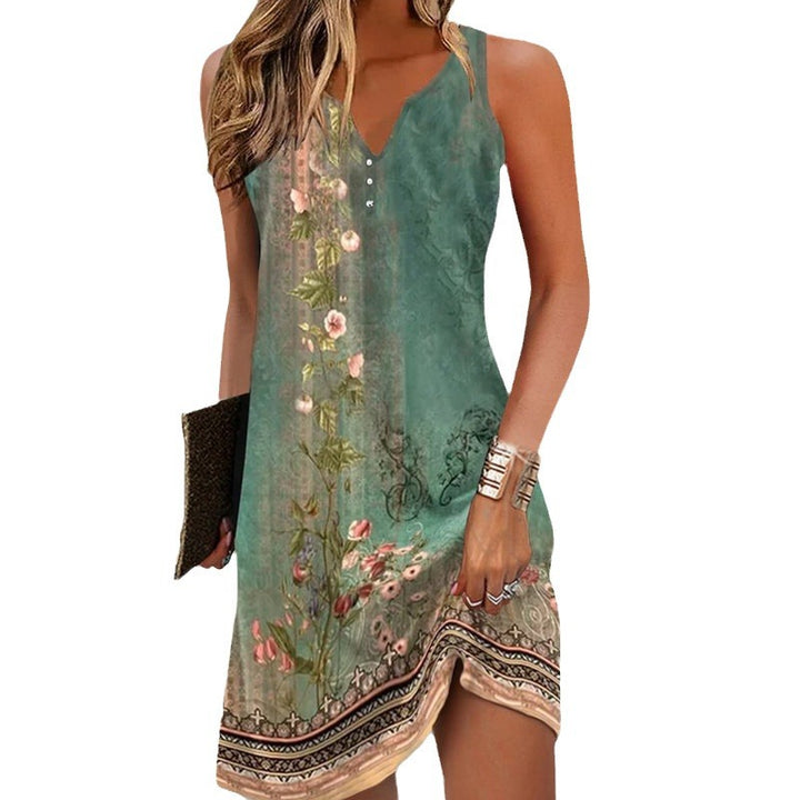 Elegant summer dress for women with deep V-neck and seductive pattern Lune London