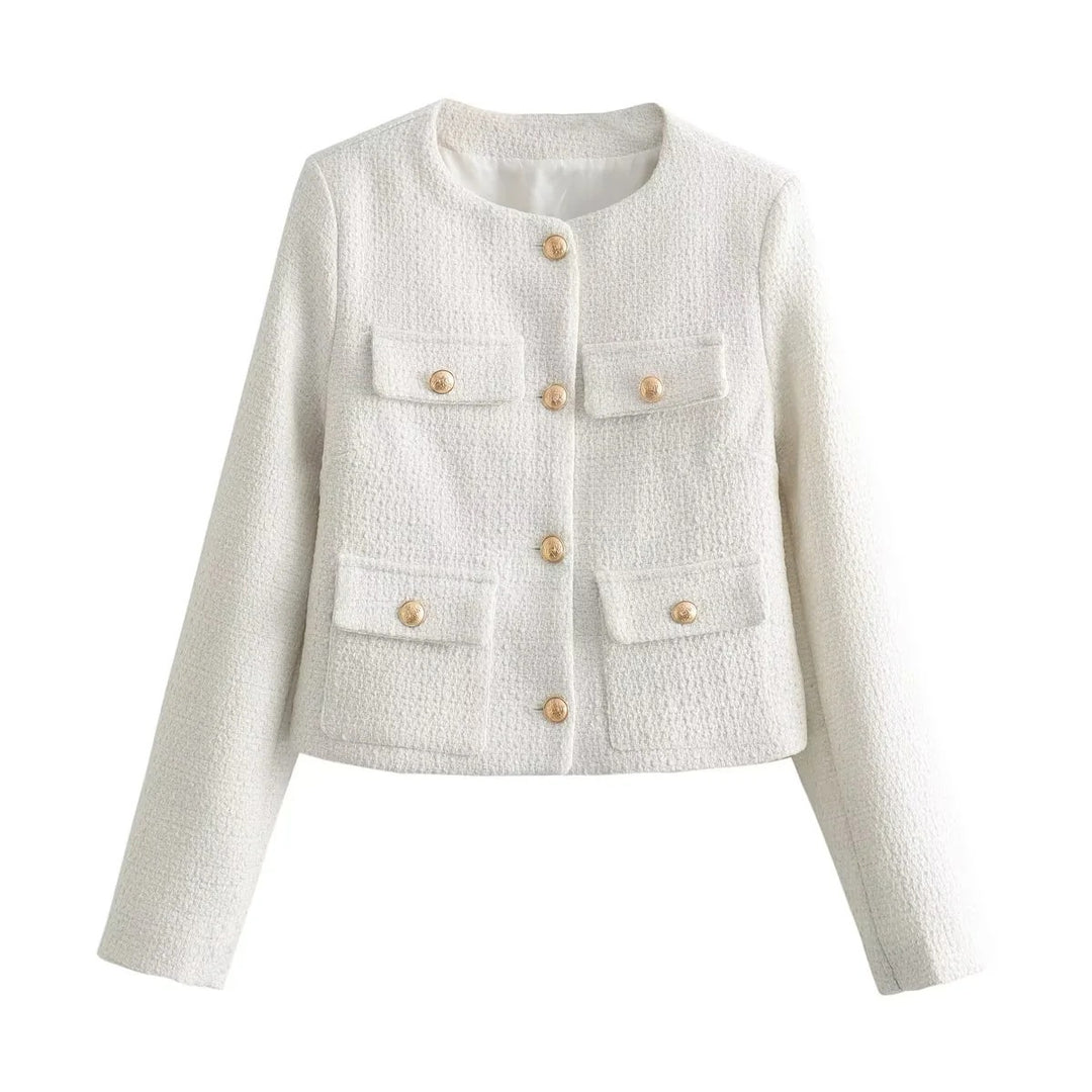 Veste courte tendance pour femmes avec boutons dorés et poches plaquées Lune London