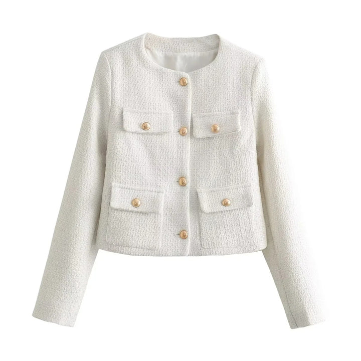 Veste courte tendance pour femmes avec boutons dorés et poches plaquées Lune London