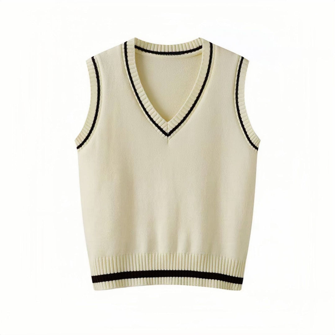 Women’s knitted top with V-neck and contrasting edges Lune London