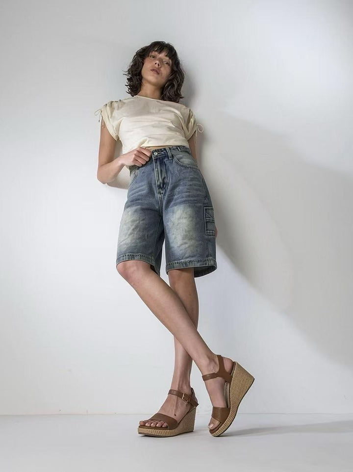 Women's casual denim shorts with high waist and wide cut Lune London