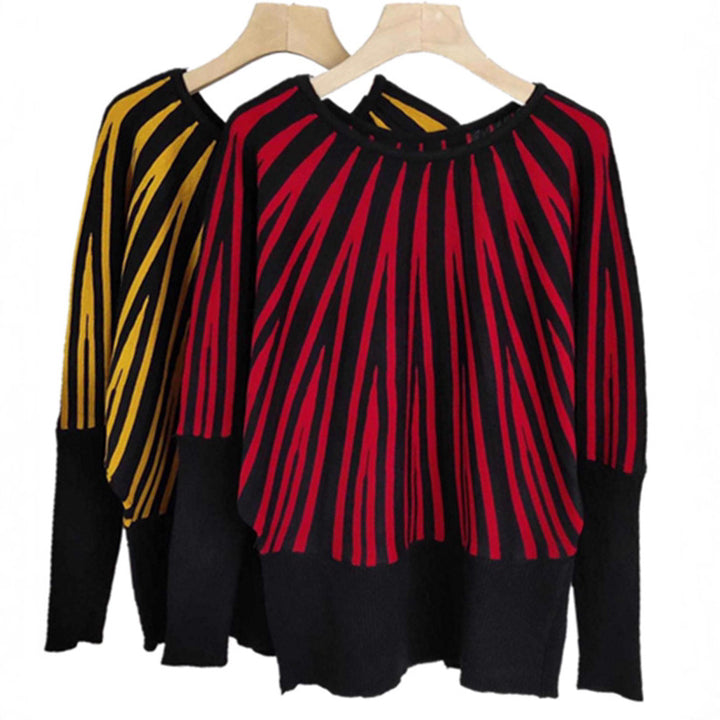 Pull en maille de créateur pour femmes avec motif à lignes asymétriques Chic & Stil
