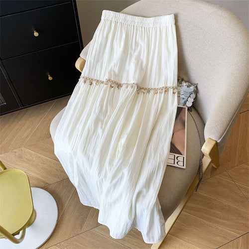 Maxi skirt for women with decorative ruffles and elastic waistband Lune London