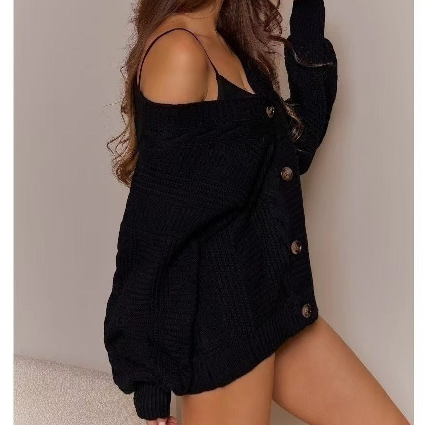 Cardigan en tricot épais pour femmes avec des manches volumineuses et un détail de bouton Chic & Stil