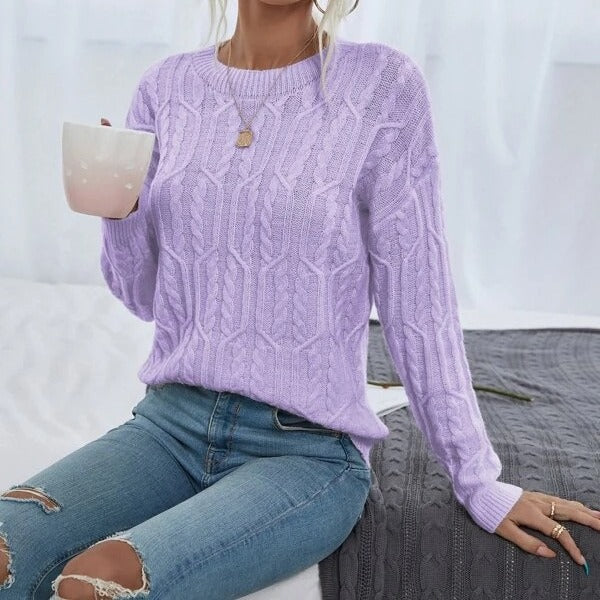 Ladies knit sweater with cable pattern demanding Lune London