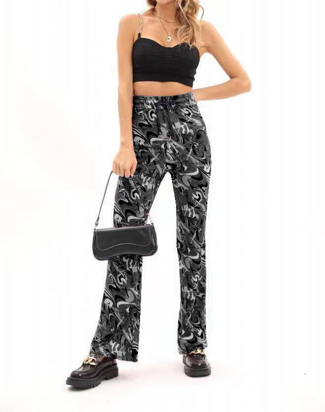 Modeflair women's pants with artistic pattern and elastic waistband Lune London