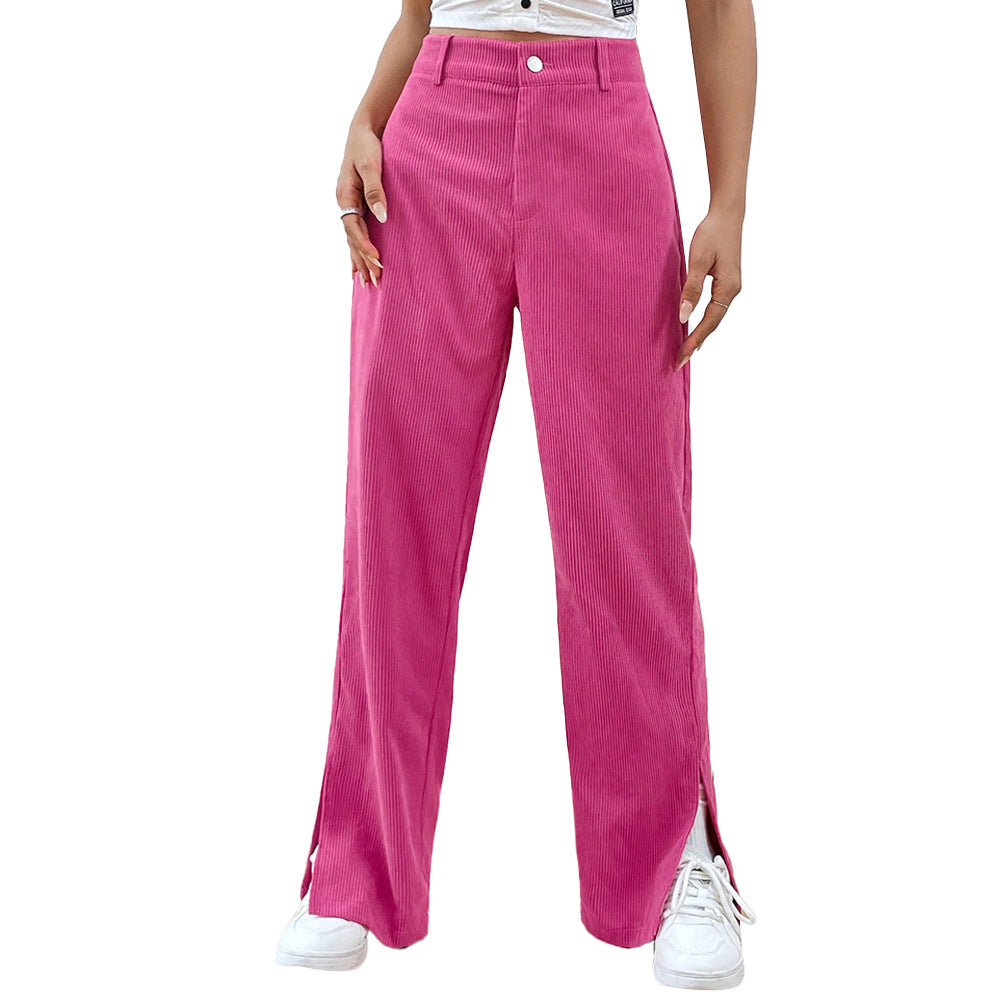 Pantalon large en velours côtelé pour femmes avec fente élégante Chic & Stil