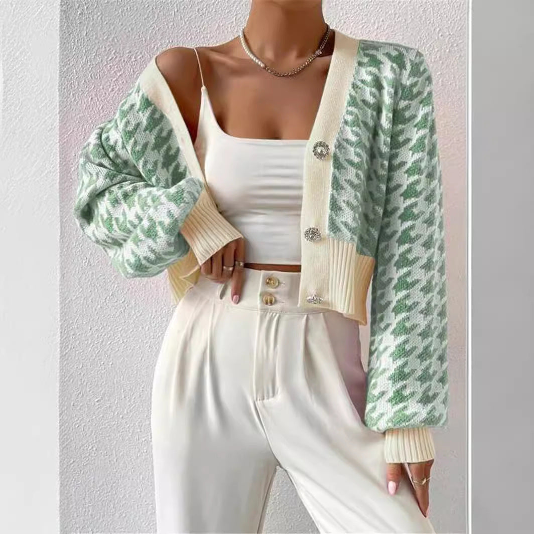 Knit jacket for women with a modern houndstooth pattern Lune London