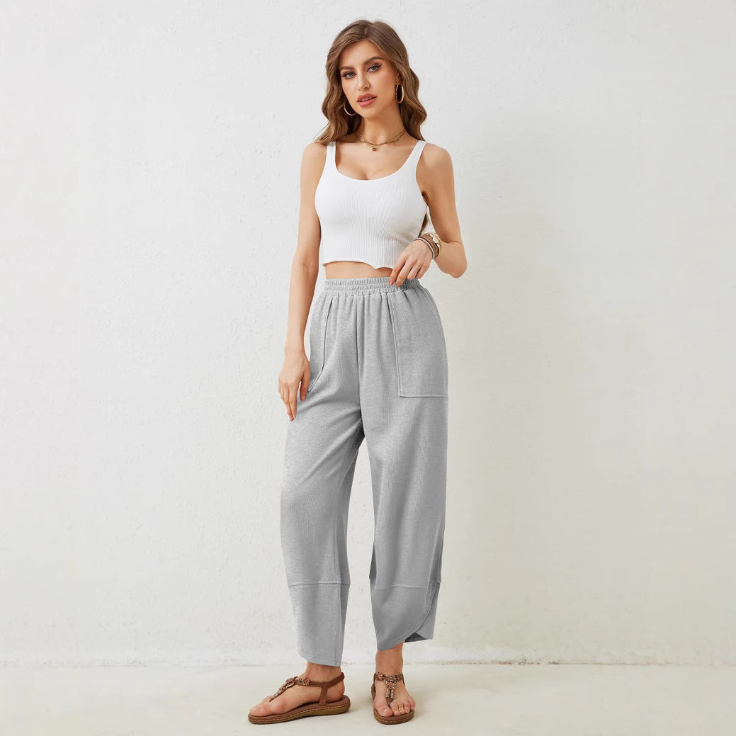 Women's Loose-Fitting Leisure Pants with Elastic Waistband and Practical Pockets Lune London