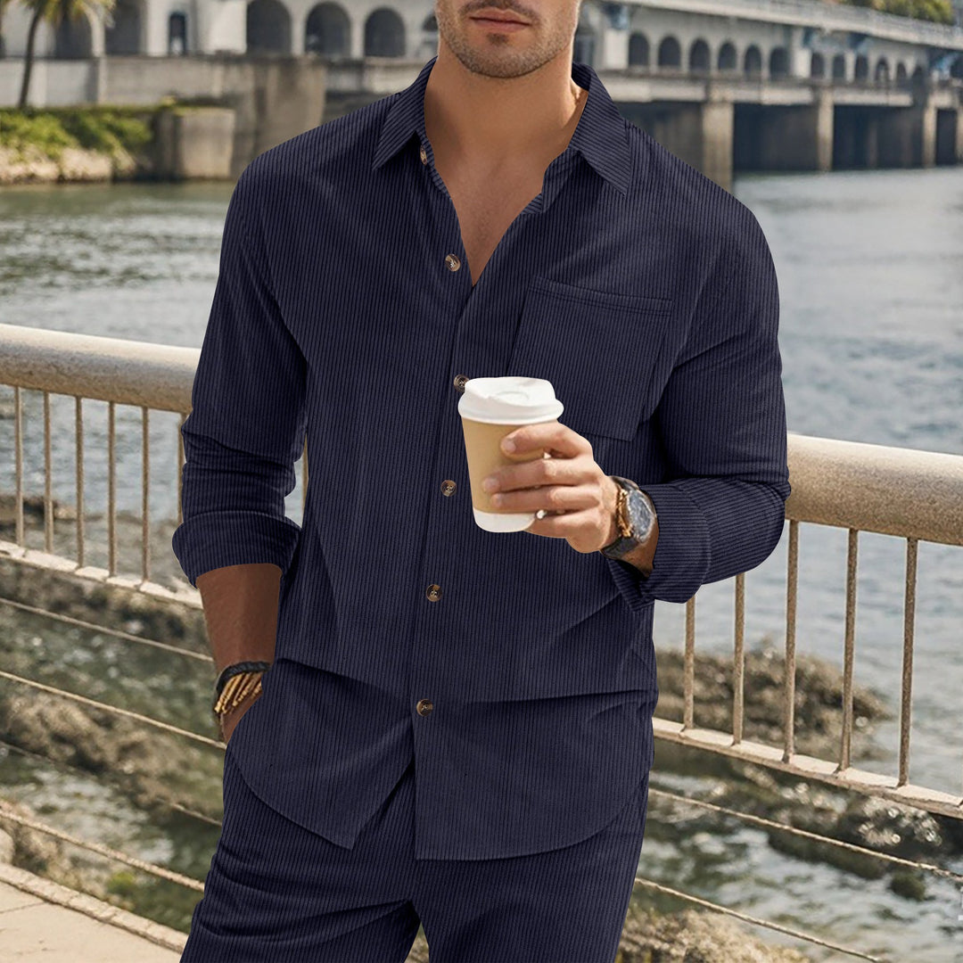 Men's long sleeve shirt with elegant stripes and practical chest pockets Lune London