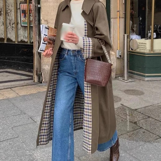 Oversized checkered pattern trench coat for ladies Lune London