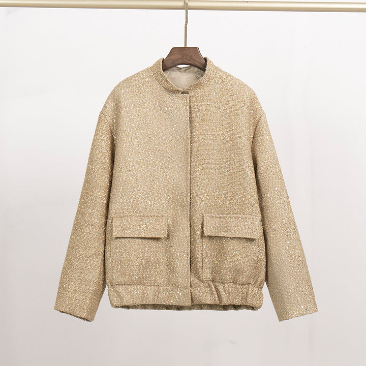 Shimmering fabric jacket for women with short sleeves Lune London