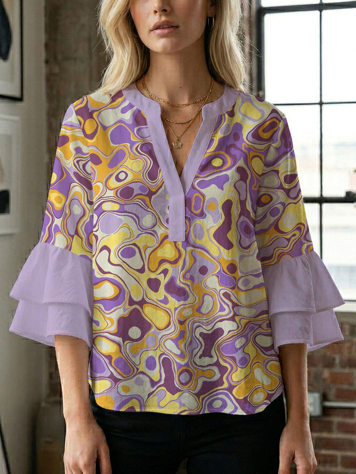 Women's blouse with voluminous wing sleeves and intense leaf pattern Lune London
