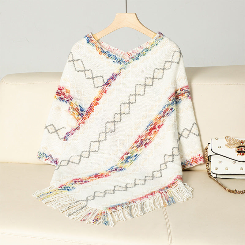 Elegant oversized sweater for women with fringe hem and unique pattern Lune London