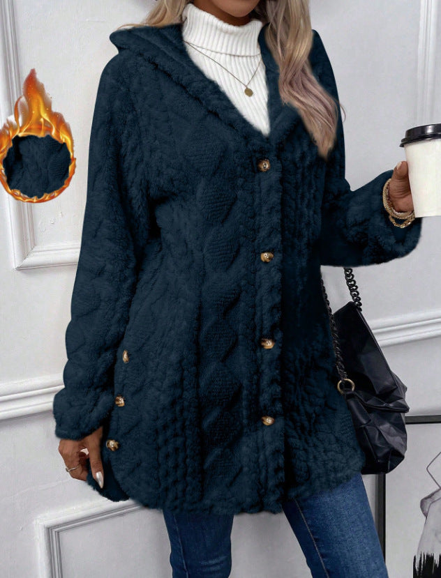 Ladies Cozy Fleece Jacket with Hood Lune London