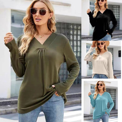 Long sleeve V-neck blouse for women with asymmetrical cut Lune London