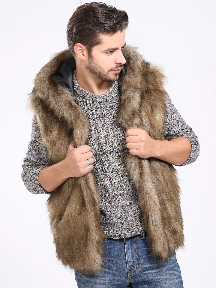 Men's fleece jacket with luxurious faux fur and hood Lune London