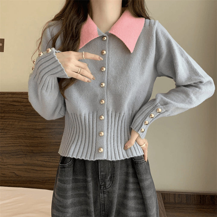 Pull en tricot élégant pour femmes avec col et détails de boutons Chic & Stil