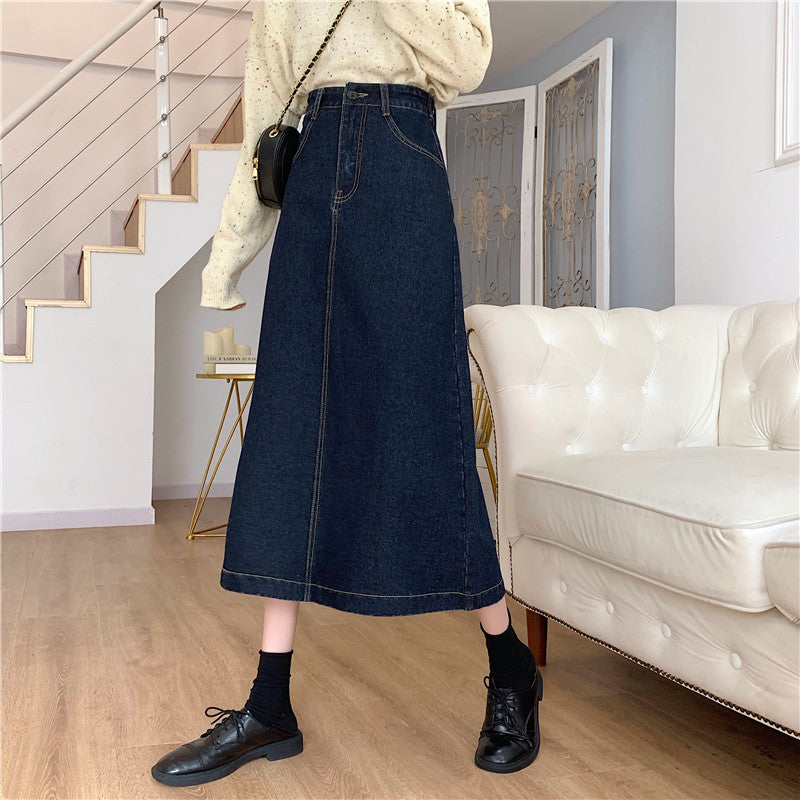 Jupe midi en denim pour femmes avec taille haute Chic & Stil