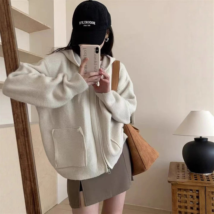 Ladies Casual Oversized Knit Vest with Hood and Pockets Lune London