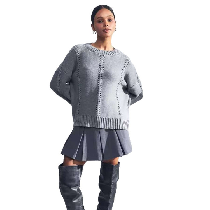 Pull en tricot décontracté pour femmes avec motif en dentelle fine et manches larges Chic & Stil