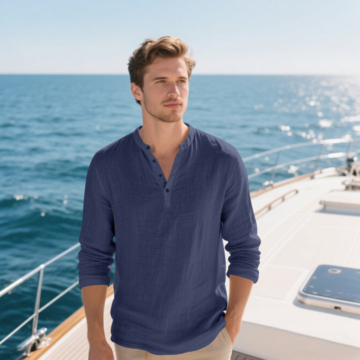 Elegant long-sleeved shirt for men with fashionable high collar and textured surface Lune London