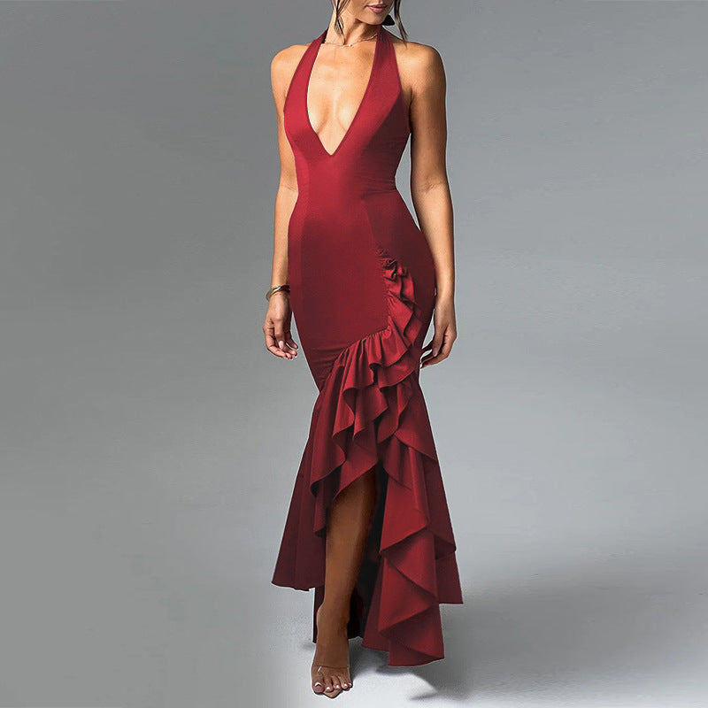 Lune London Ruffle Halter Neck Evening Dress