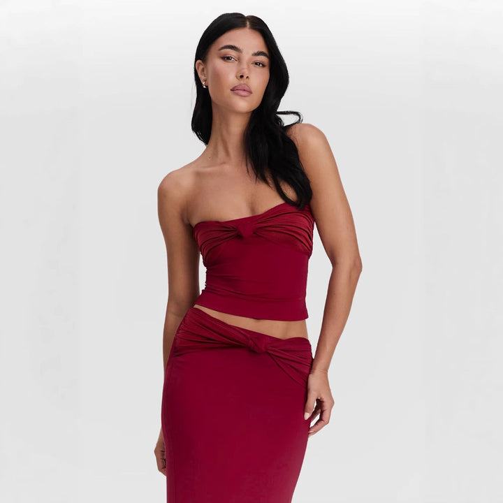 Women's wrap top with knot details and form-fitting design Lune London