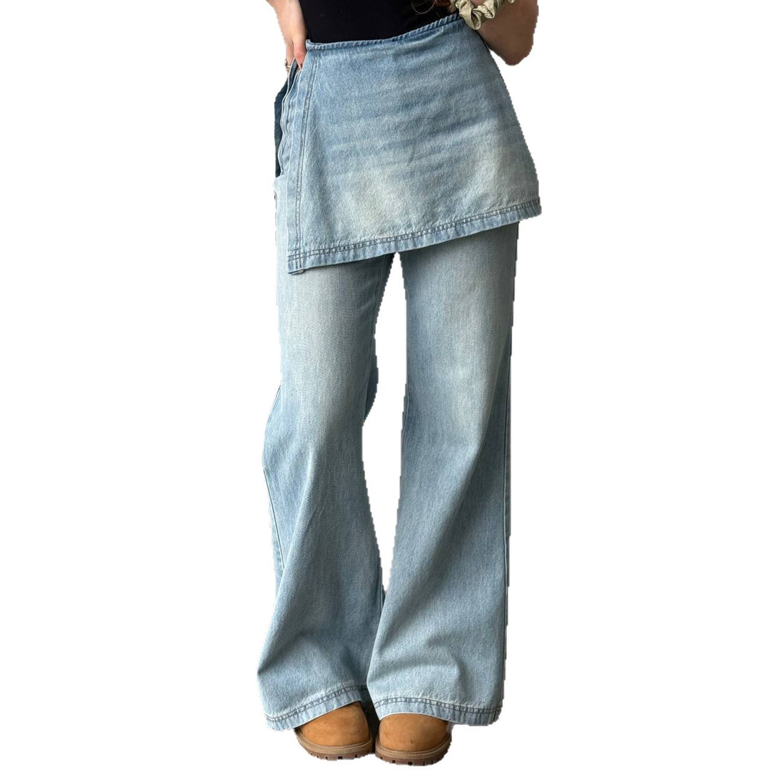 Destroyed casual jeans for women with asymmetric cut and wide leg Lune London