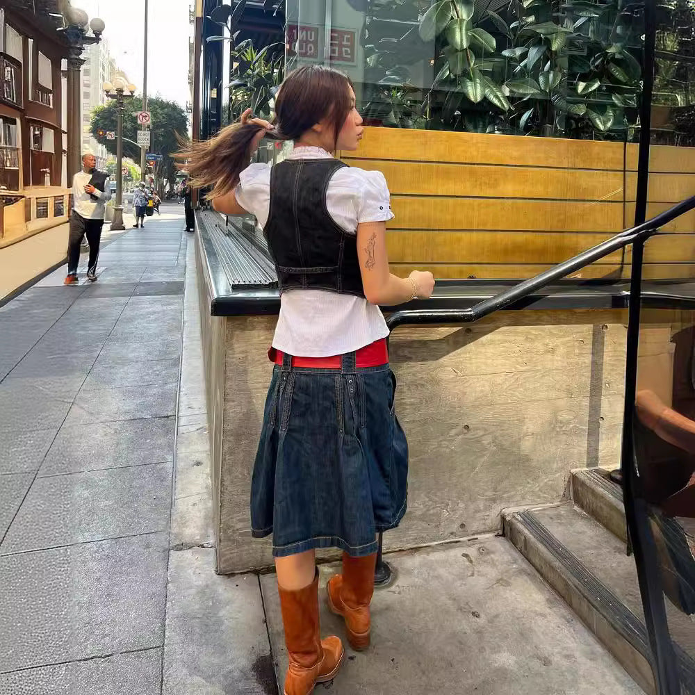 Women’s denim vest with fine button details and practical pockets Lune London