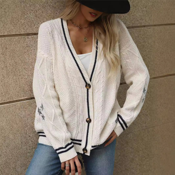 Chunky knit cardigan for women with contrasting details Lune London
