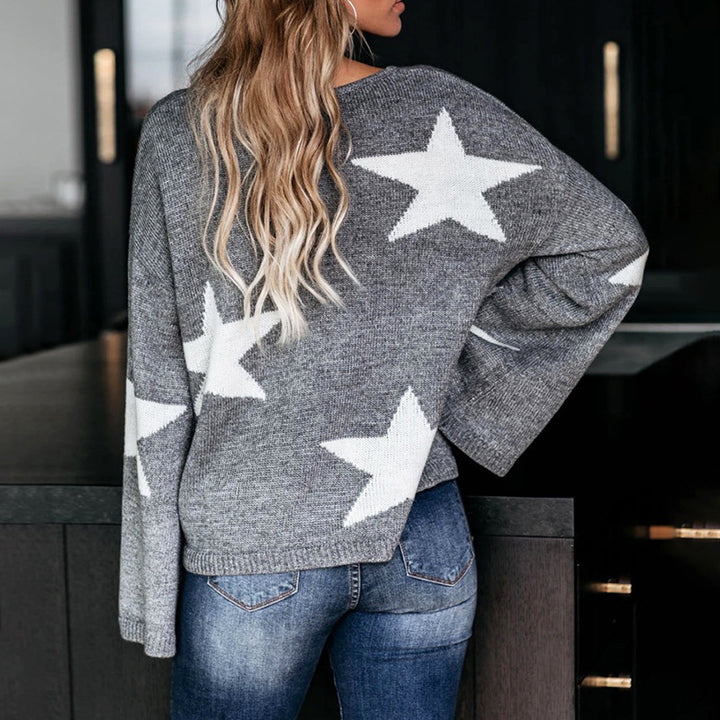 Fashionable women's sweater with wide flared sleeves and star pattern Lune London