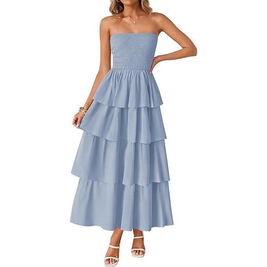 Maxi dress for women with a romantic ruffle design and a belt at the waist Lune London