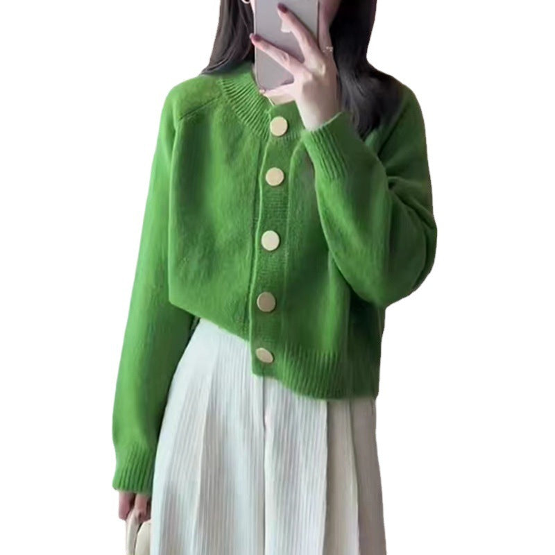 Women’s knit jacket with gold button closure and loose fit Lune London