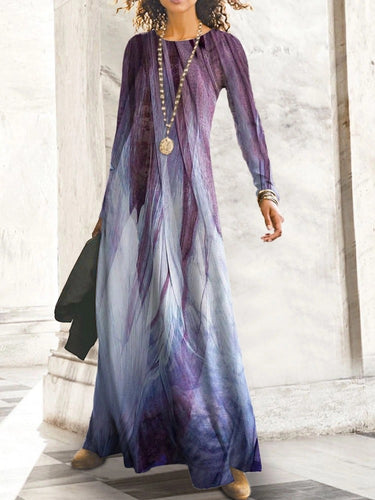 Maxi dress for women with an elegant wave pattern print and long sleeves Lune London