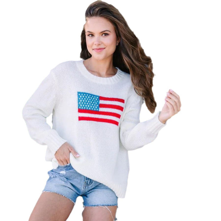 Trendy sweater for women with United States flag embroidery in airy cotton Lune London