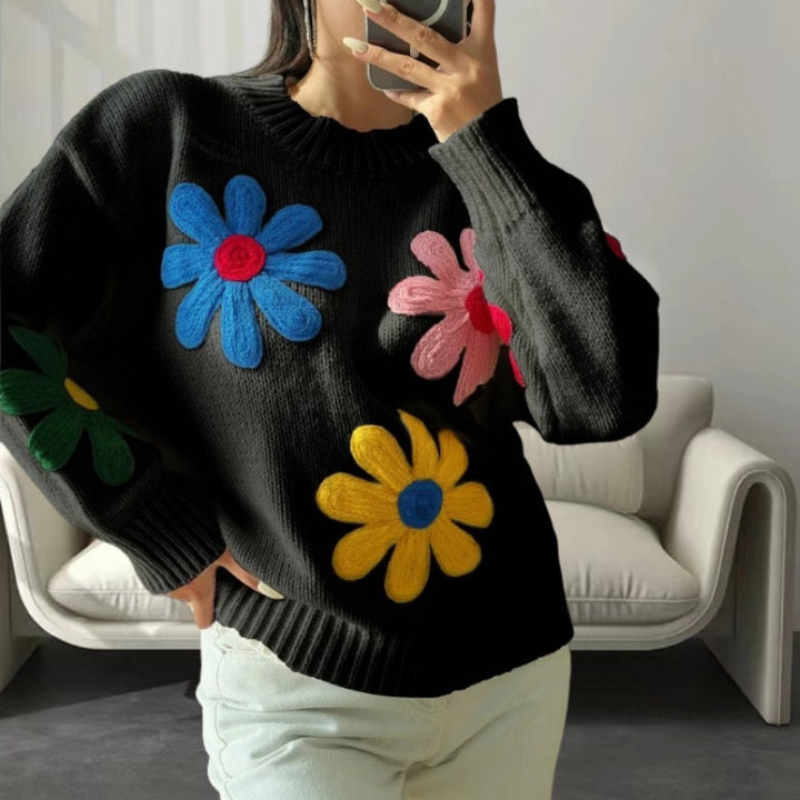 Ladies Stylish Sweater with Relief Floral Design Lune London