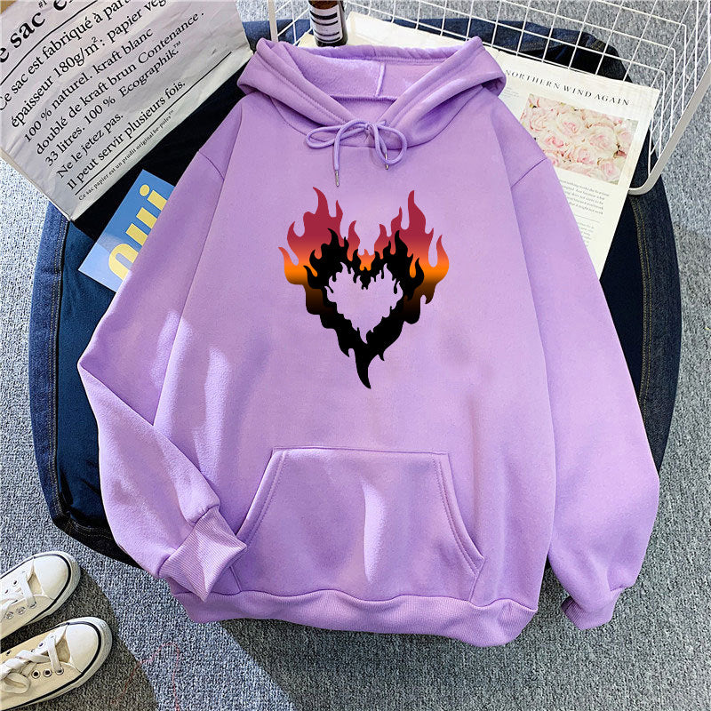 Women's Hoodie with Creative Flame Heart Design Chic & Style