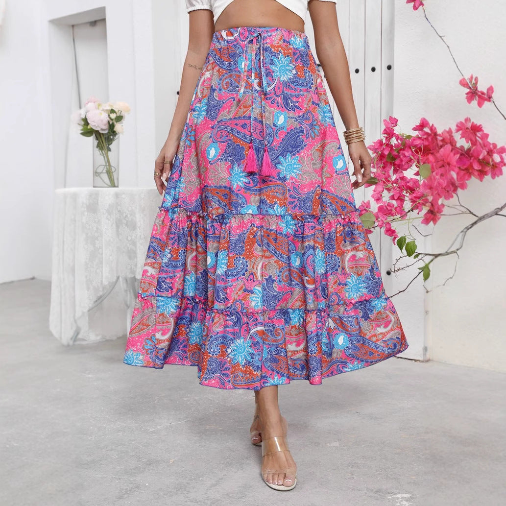 Maxi flared skirt for women with ruffle design and adjustable waist Lune London