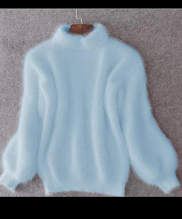 Women’S Fleece Turtleneck Sweater with Puff Sleeves and Textured Design Lune London